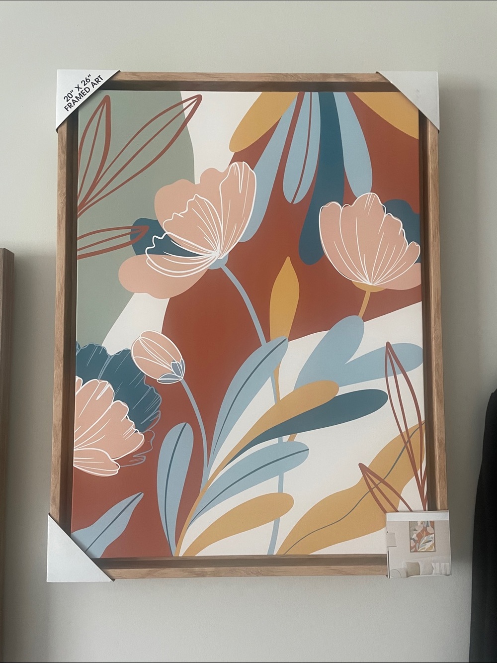 Abstract Floral Framed Wall Art - Warm Terracotta & Soft Blue Palette